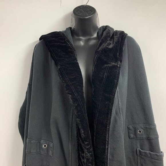 Free‎ People Women's Westwood Cotton Velvet Trim Hooded Coat Cardigan Size S - Picture 4 of 13